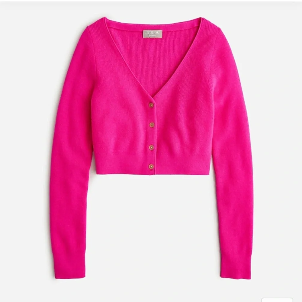 J. CREW Neon Fuchsia Featherweight Cashmere Cropped Cardigan Sweater XS - Picture 3 of 5